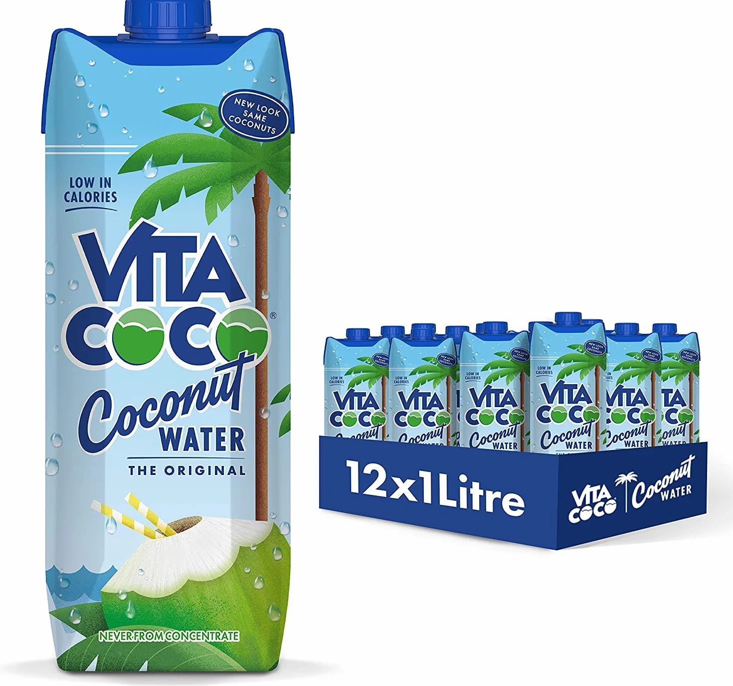 Vita Coco Eau De Coco Pur, Naturellement Hydratante, Remplie D'électrolytes, Sans Gluten, Plein De Vitamine C Et De Potassium, Noix de Coco, 1L, Lot de 12