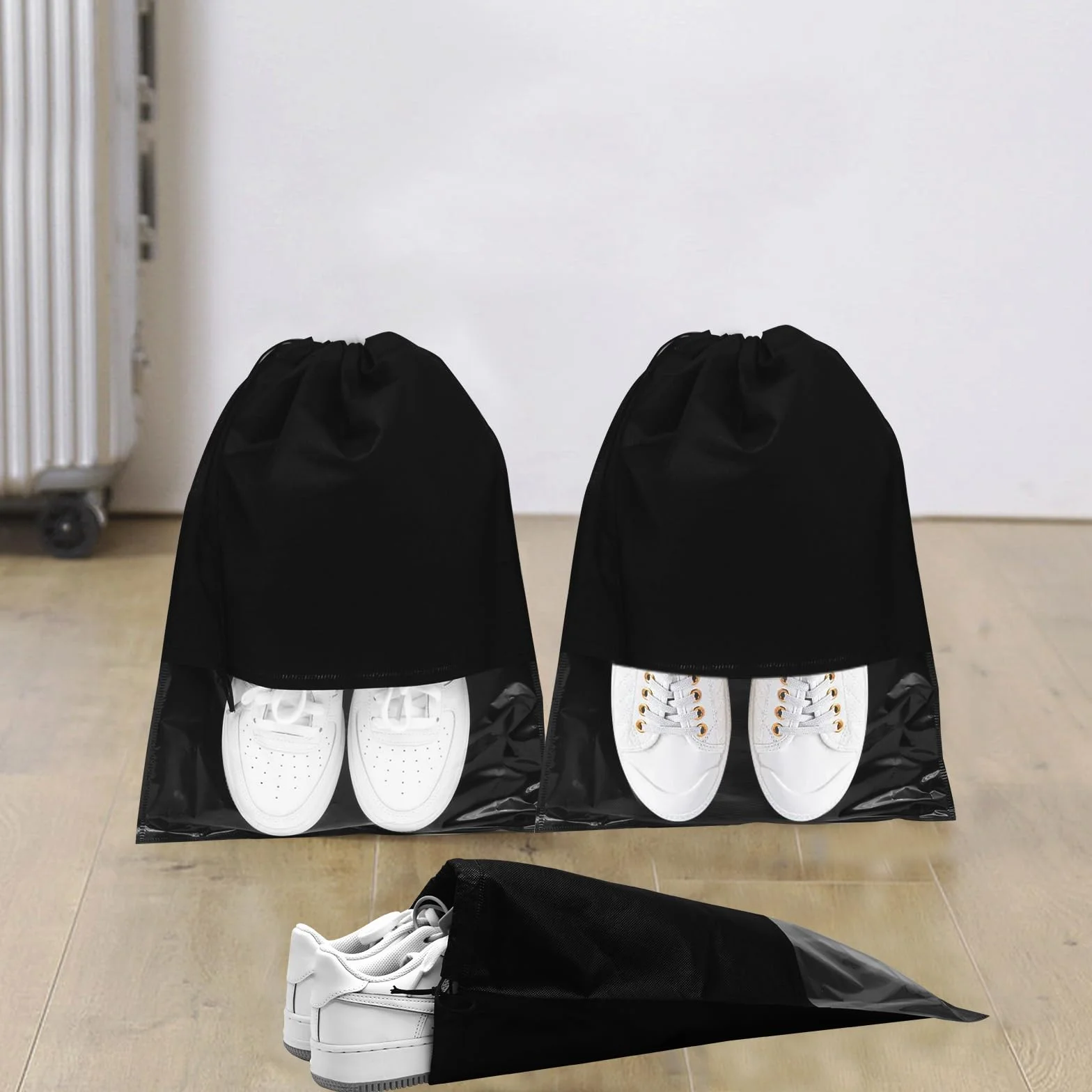 Pumuky Sac à Chaussures de Voyage 10 Pièces 32x44cm Anti-poussière Fenêtre Transparente Noir