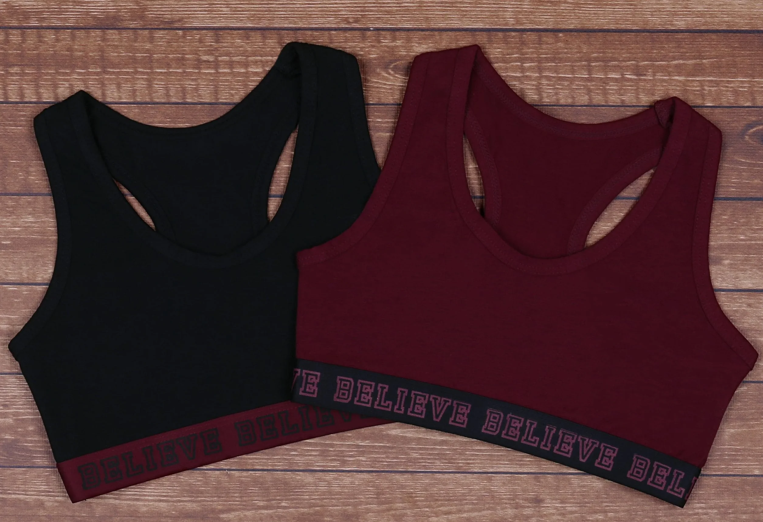 Haut de sport pour jeunes filles, bordeaux et noir, lot de 2