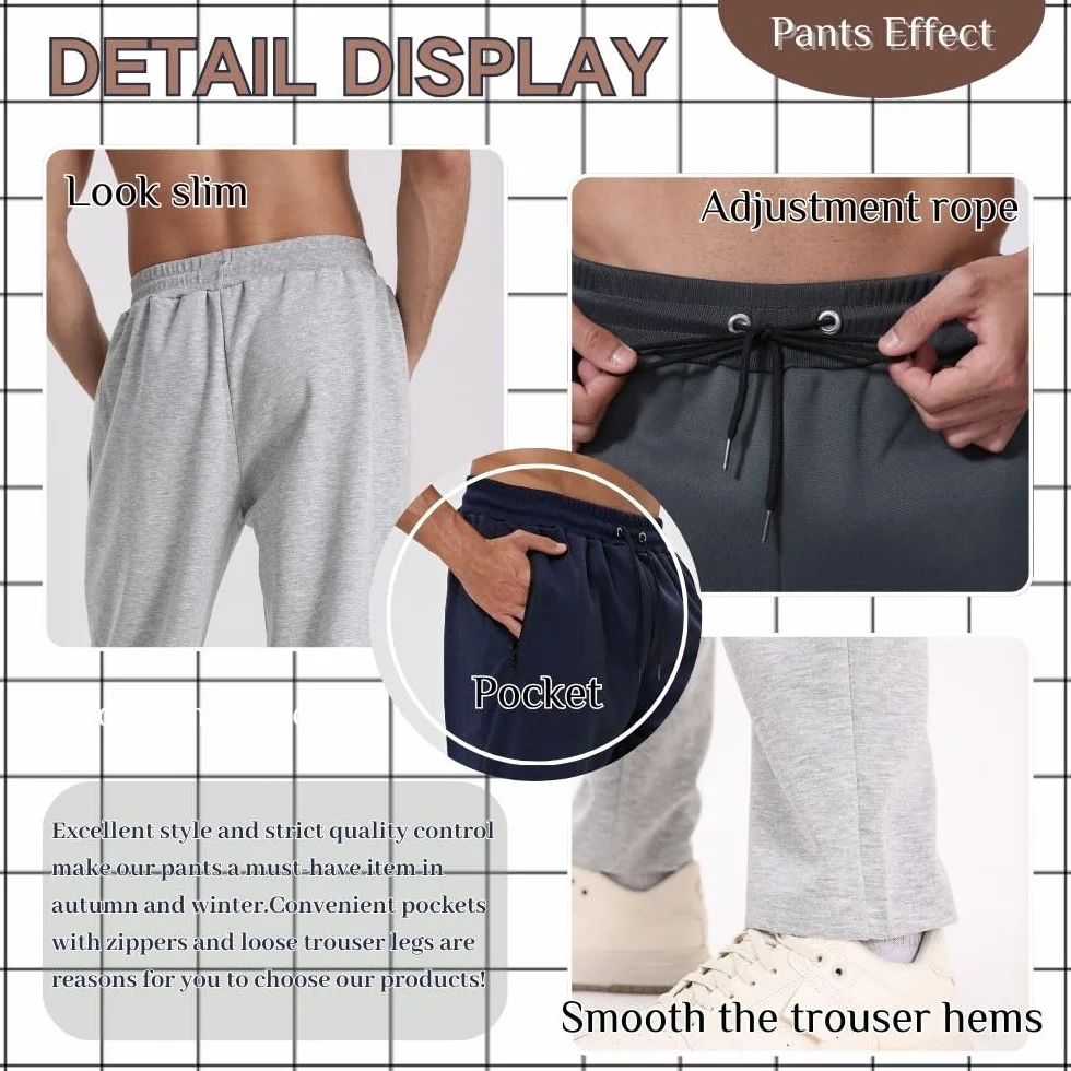 Lot de 3 pantalons de jogging athlétiques homme fermeture éclair respirants flexibles
