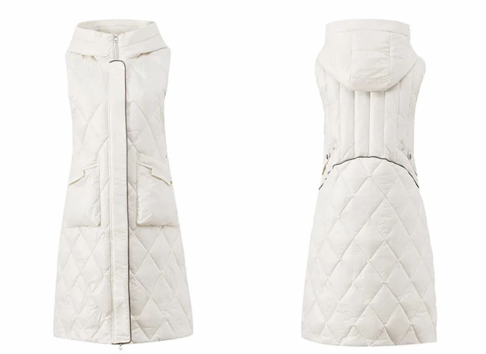 Doudoune Femme sans Manches Blanche À Capuche Gilet Matelassé Long Chaud