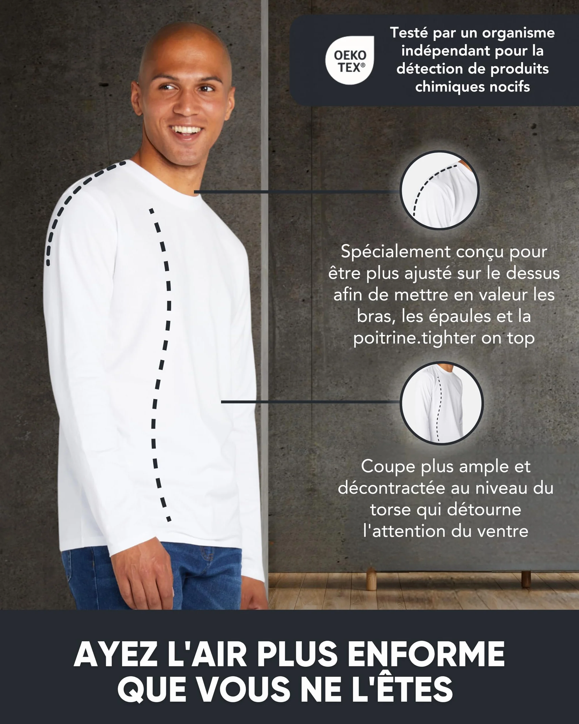 FM London Lot de 3 T-Shirt à Manche Longue pour Homme en Coton Ultra Doux