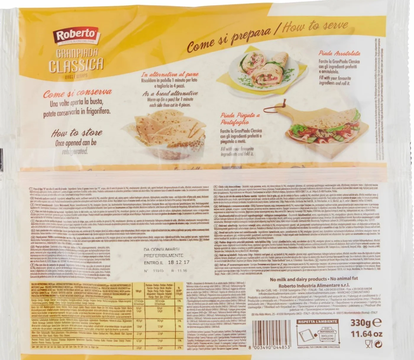 Italian Gourmet Bundle 10 x Piadine Wraps Classiques 330 g + Italian Gourmet Polpa, wraps italiens souples et roulables, 3 par paquet, sans graisses animales, sans sucres ajoutés