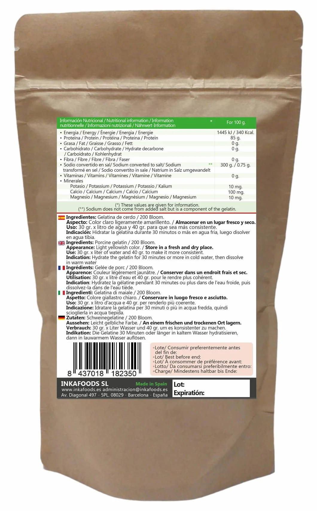 Gélatine granulée de qualité professionnelle, saveur neutre - 1kg