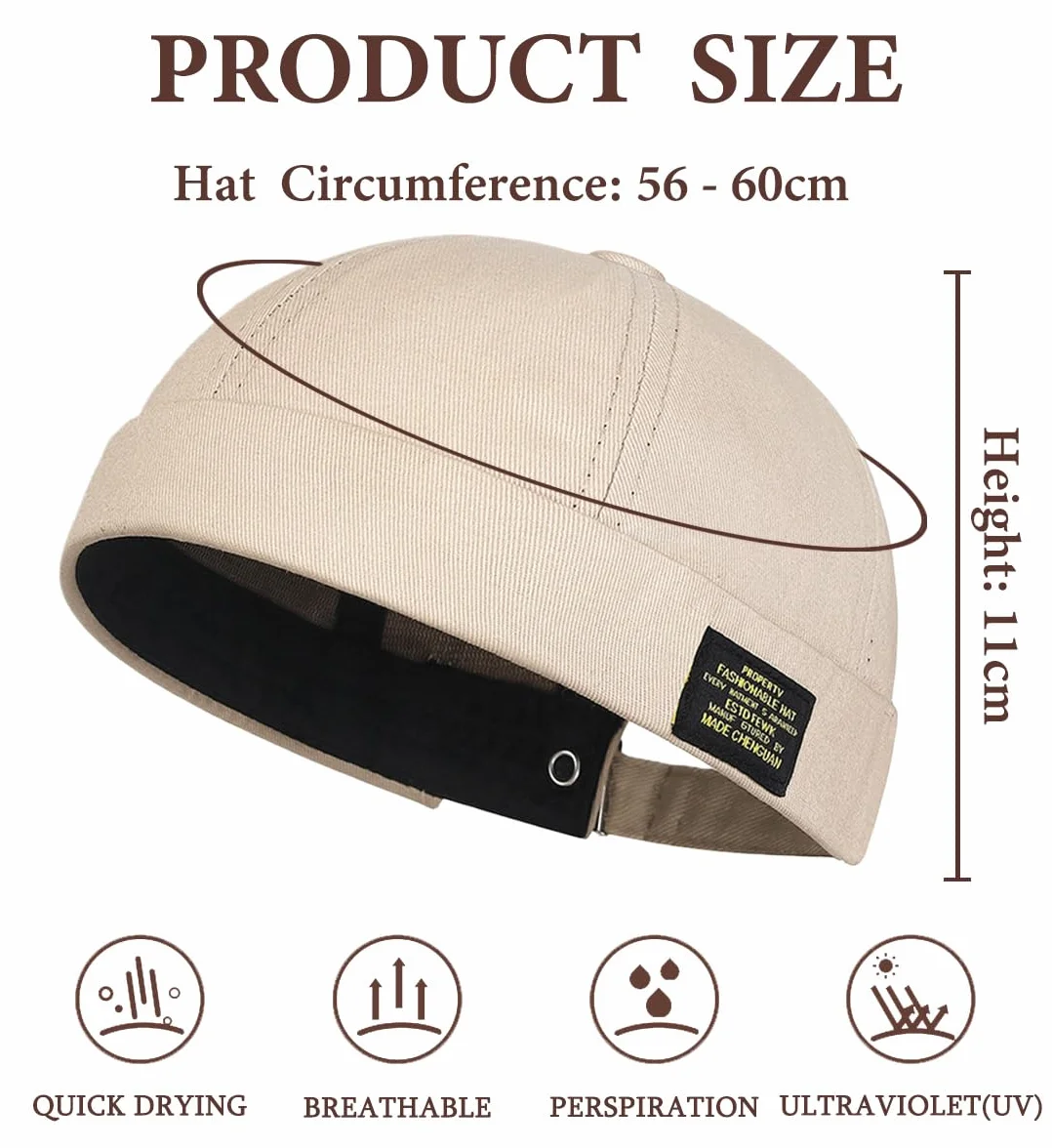 Casquette Docker Été Maille sans Bord Visiere Skullcap Travailleur Chapeau Réglable Coton Homme Femme Bonnet Hat