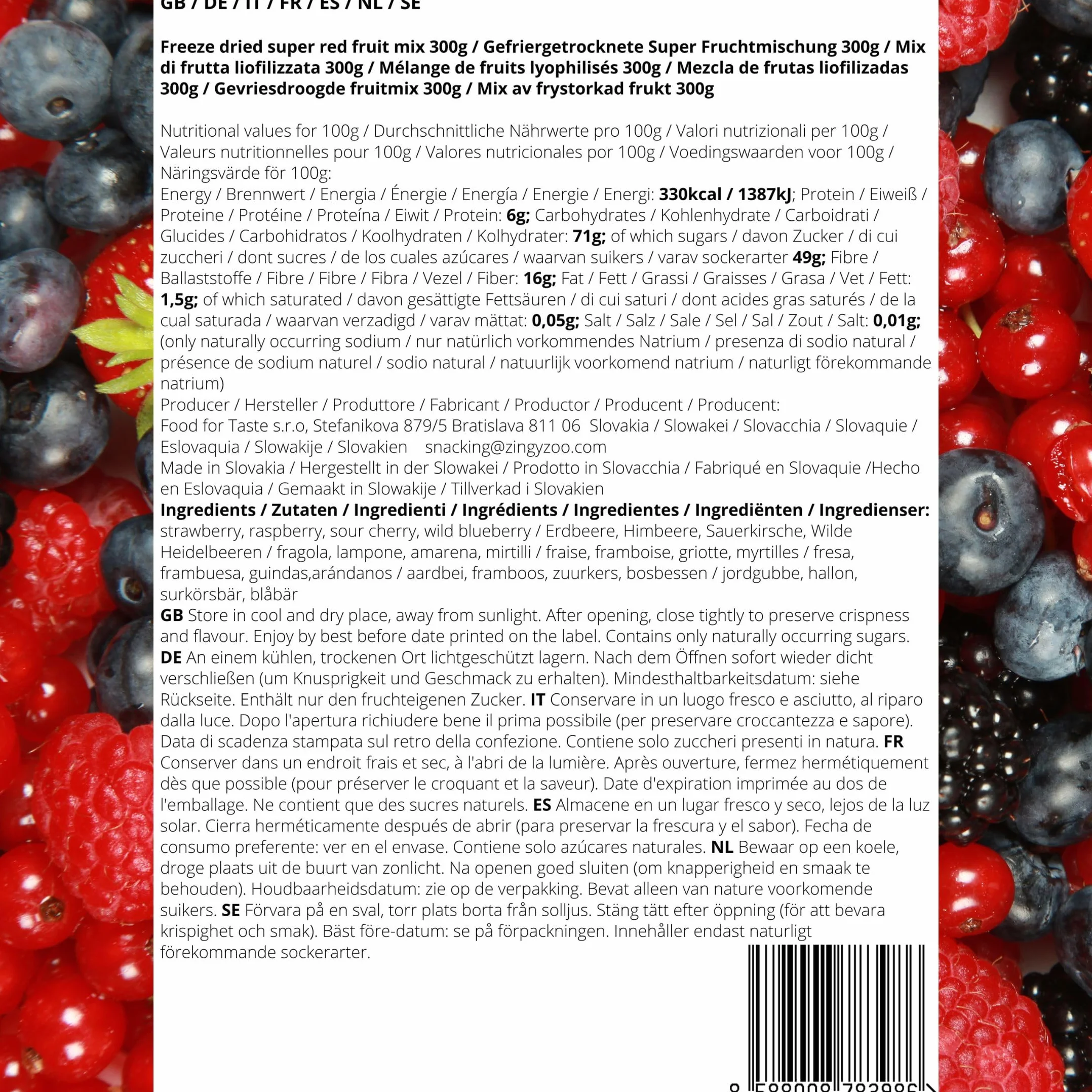 Fruits Lyophilisés | SuperBerry XL 300g Mélange de Fruits Secs Fraise Lyophilisée, Framboise et Griotte et Myrtille - Freeze Dried Fruit Red Mix | gefriergetrocknete Früchte | ZingyZoo