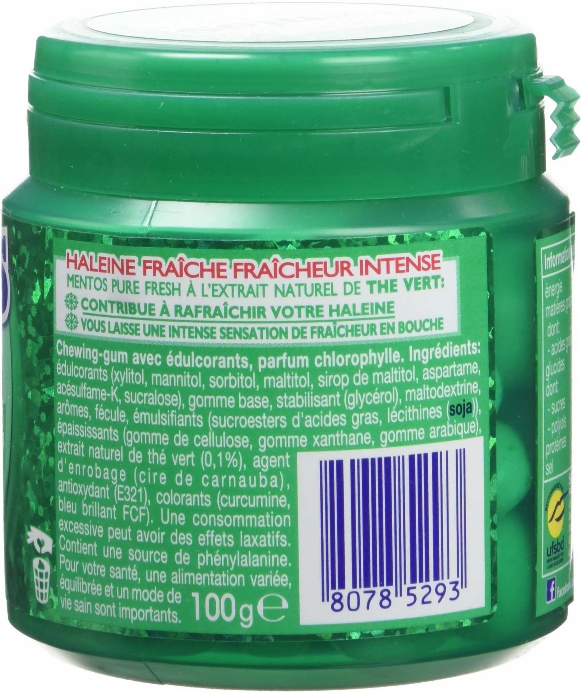 Mentos Pure Fresh Chewing Gum sans Sucres 50 Dragées 100 g - Lot de 6