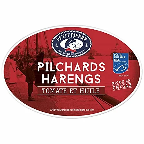 PETIT PIERRE Pilchards Harengs Tomate Et Huile Msc - Délicieuse conserve de poisson de 367g pour une cuisine savoureuse. - Lot De 4 - Vendu Par Lot