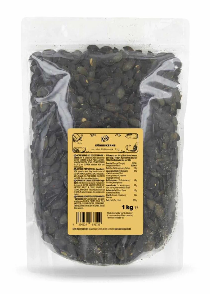 KoRo - Graines de courge de Styrie 1 kg - Naturel et non grillé, sans sel ni peau