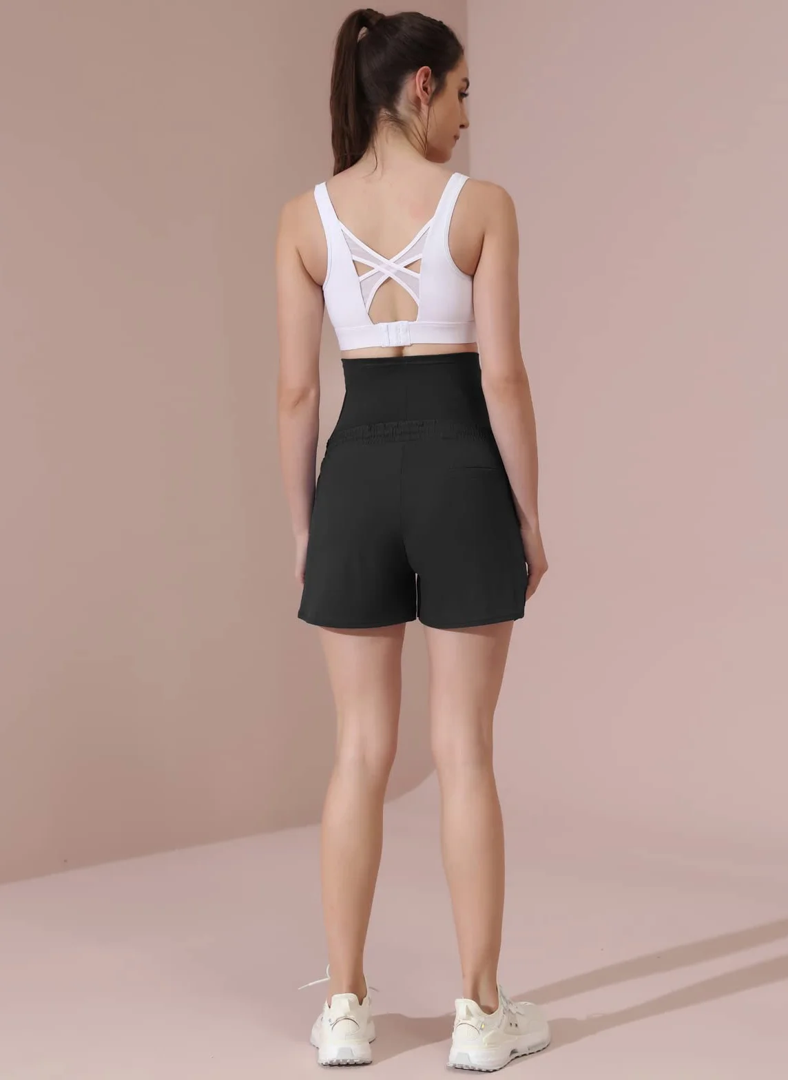 Maacie Short de grossesse à taille haute avec cordon de serrage Short de sport décontracté Convient pour la randonnée