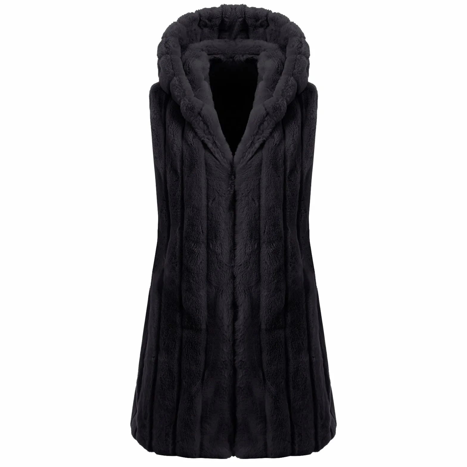 Gilet femme fausse fourrure polaire mi-long sans manches avec poches