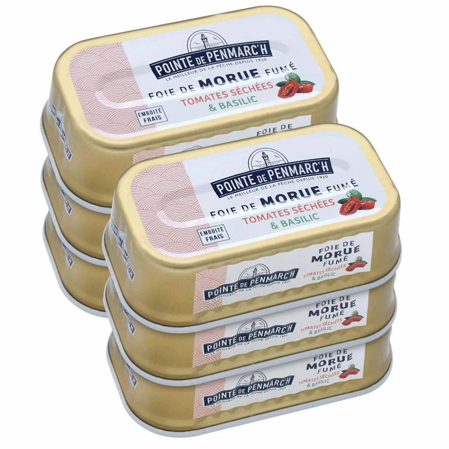 Foie de morue aux tomates séchées et au basilic Pointe de Penmarc'h le lot de 6 boîtes de 121 g - Livraison en 2 à 3 jours ouvrés depuis la Bretagne
