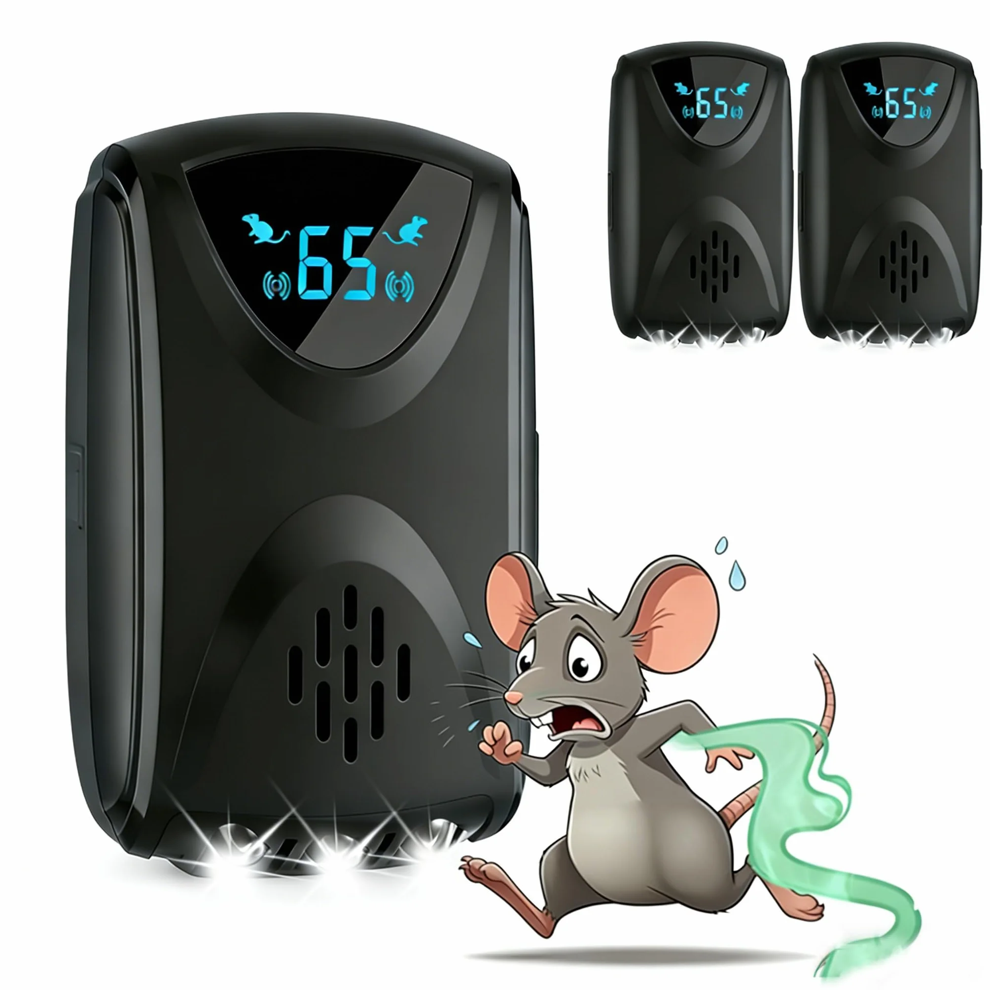Professionnel Ultrasons Souris et Rats 360 °, Appareil Répulsif Ultrasons Anti Rongeur Les et la Rats, Souris, Campagnols et Loirs,2 emballage