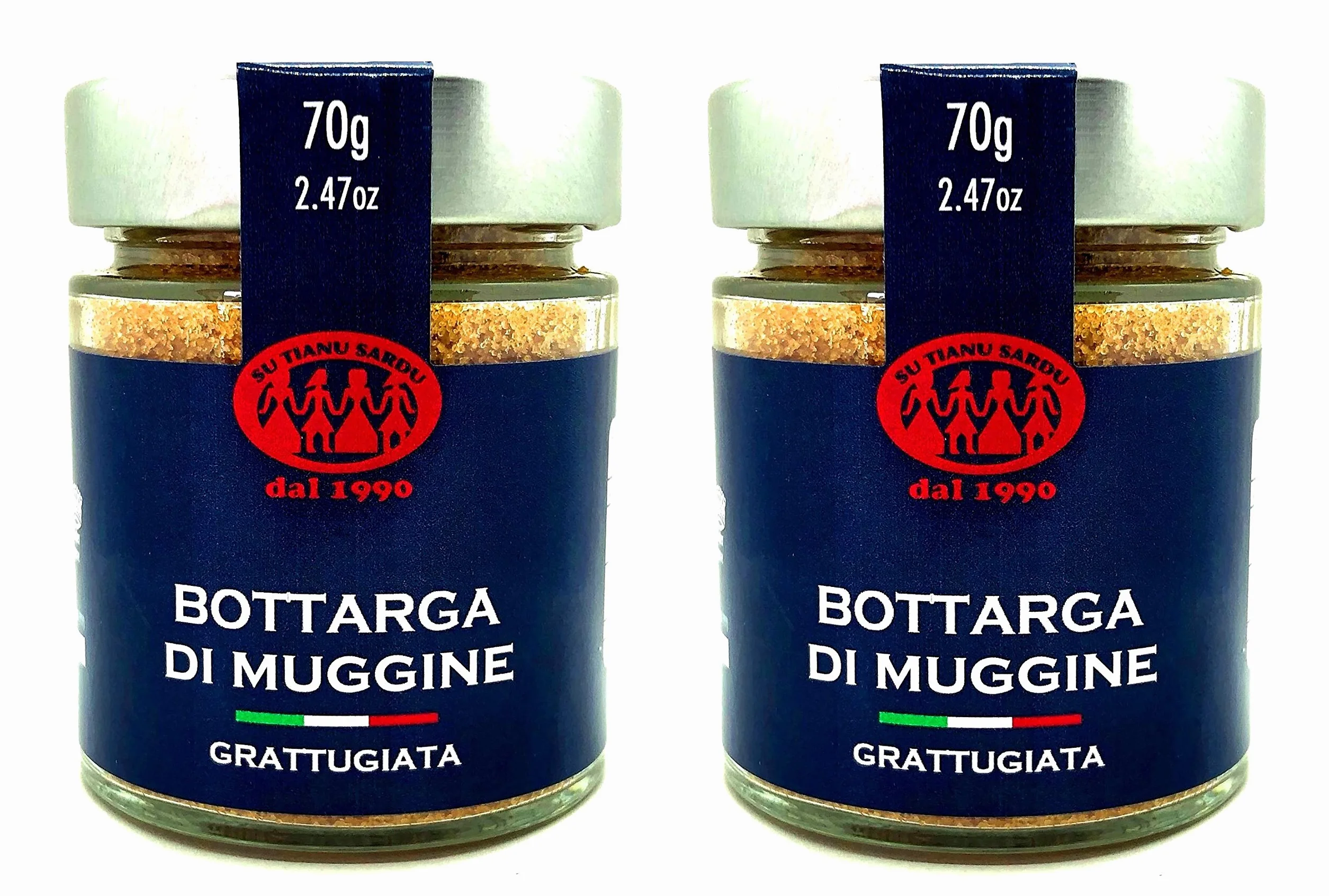Bottarga de Mulet râpé Su Tianu Sardu - 2 paquets de 70g - Fait à la main en Sardaigne, Italie - Caviar de la Méditerranée - Poutargue Boutargue sarde Kosher