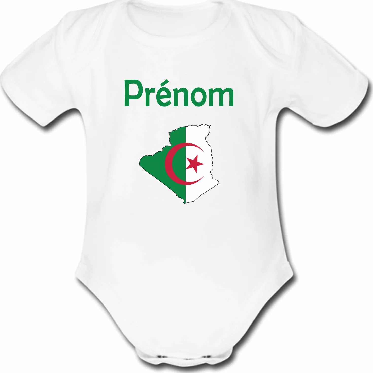 Body Bébé Manches Courtes Personnalisable Carte Algérie Drapeau Prénom