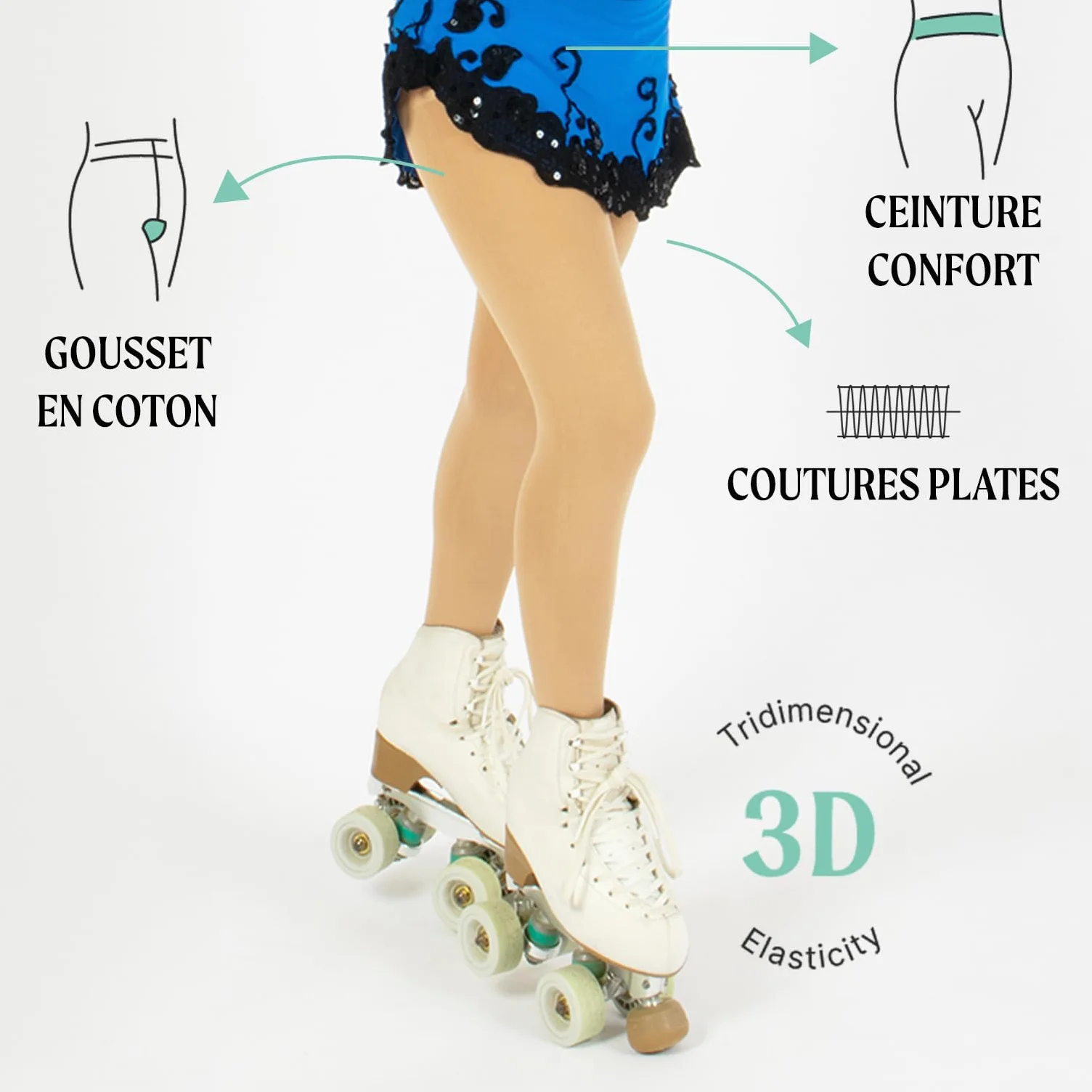 CALZITALY Collants de Patinage Fille 80 DEN Opaques Artistique Roller Glace Fabriqué en Italie