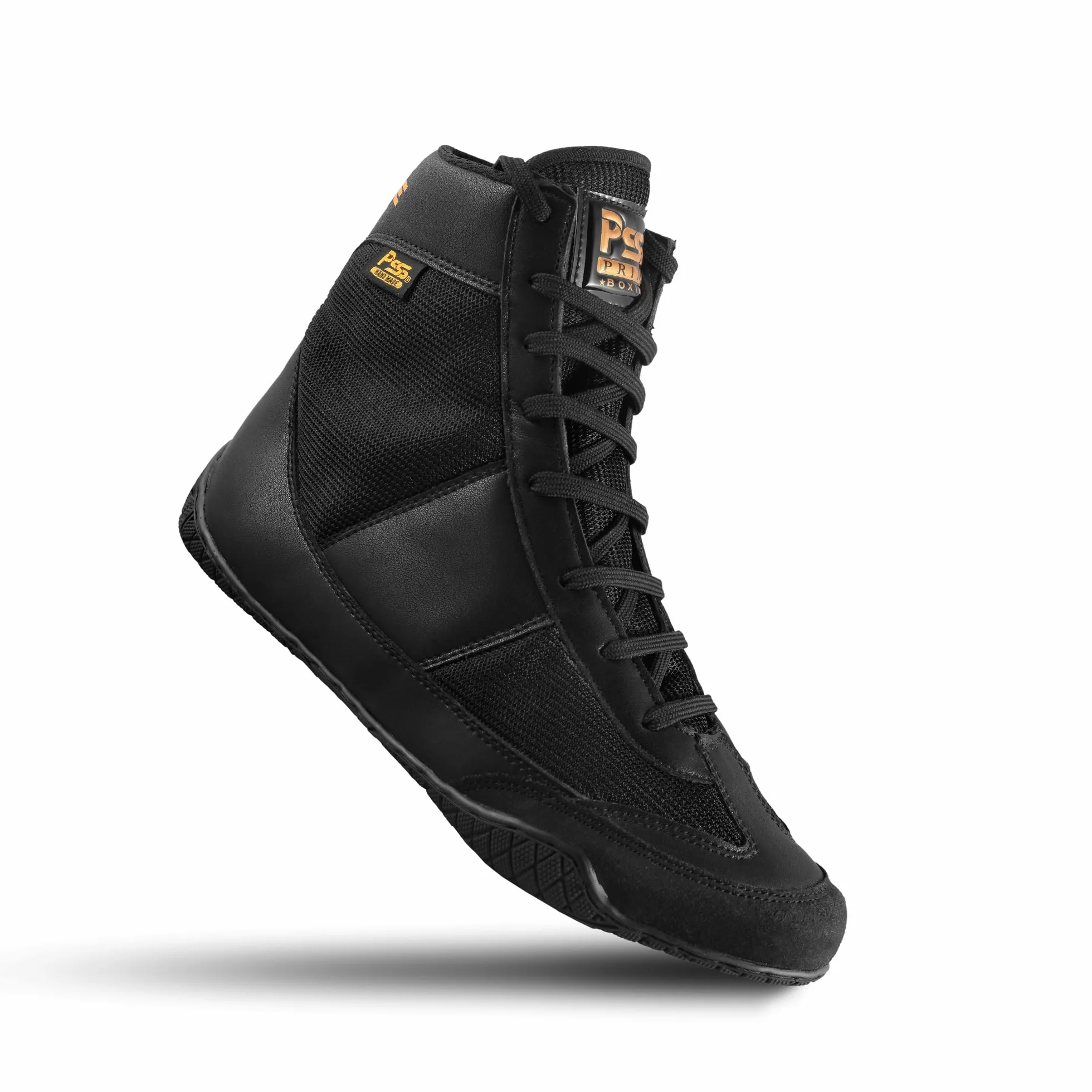 PSS Baskets Chaussures Sports Boxe Muay Thai Kickboxing Taekwondo Lacets Longs Semelle Antidérapante Noir