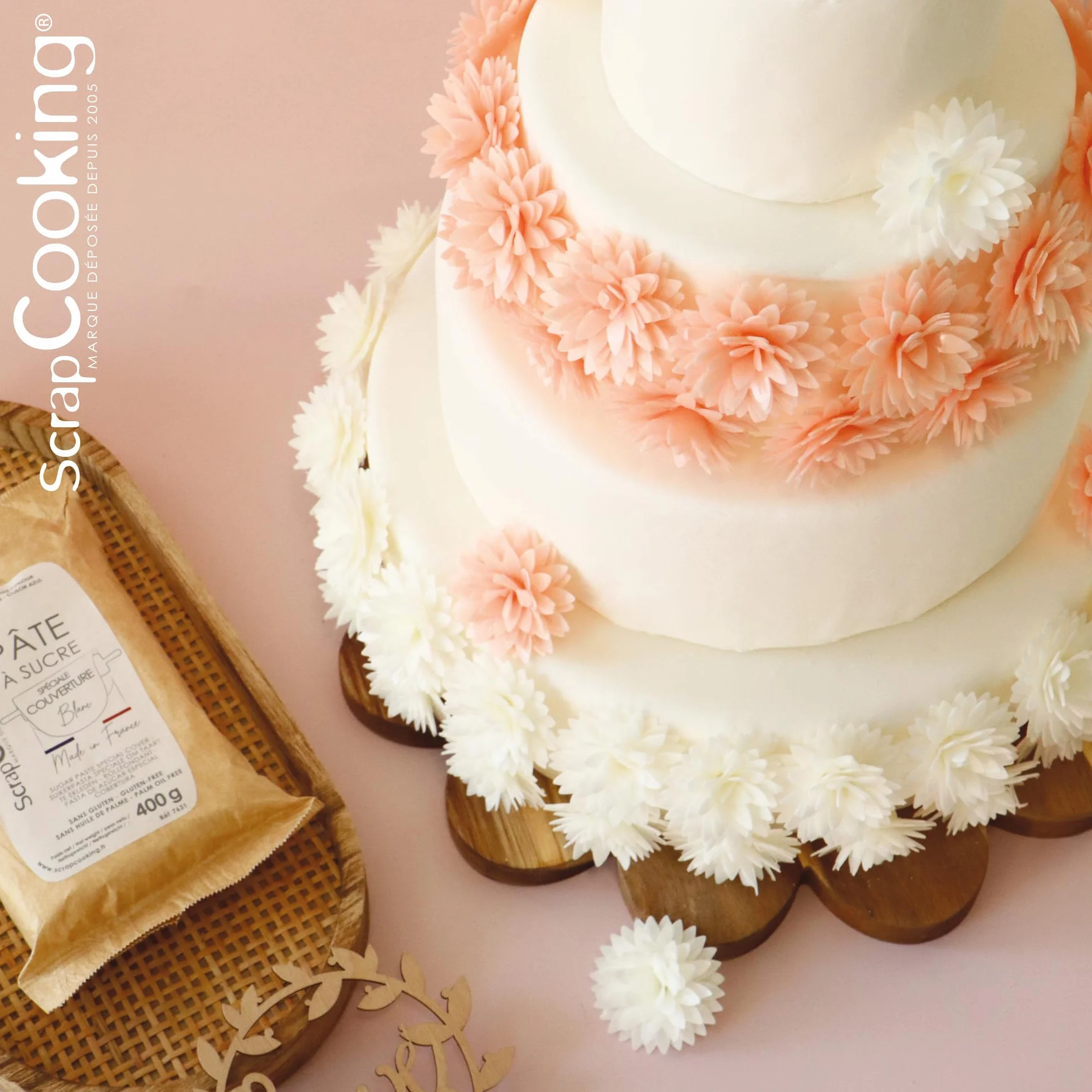 ScrapCooking - 5 Dahlias Blancs & Rose Pastel en Azyme - Fleurs Comestibles Décoration Gâteau - Déco Pièce-Montée, Cupcakes, Pâtisseries - Anniversaire, Mariage - 2297