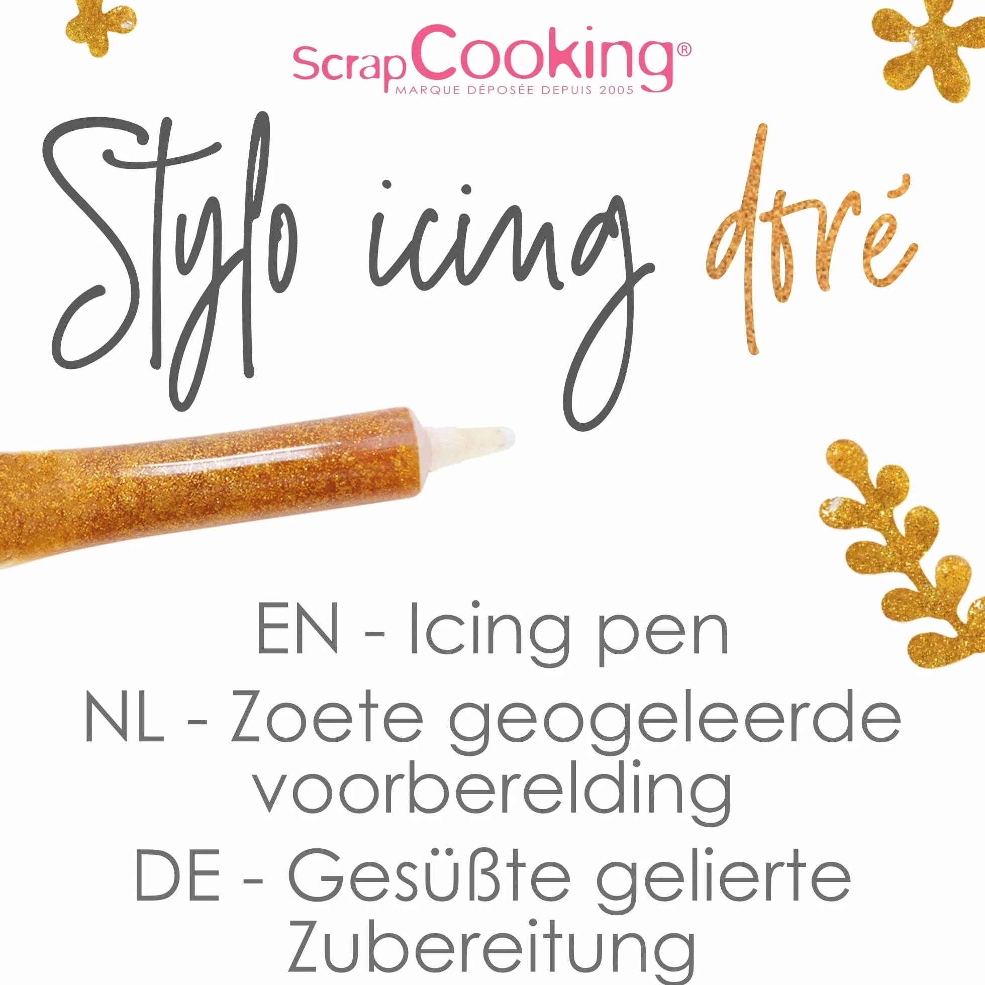 ScrapCooking - Stylo Icing Doré - Stylo de Glaçage Alimentaire Pâtisserie 26 g - Crayon Décoratif Comestible - Écrire & Dessiner sur Desserts, Gâteaux & Biscuits - Anniversaire Noël - Or Gold - 7066