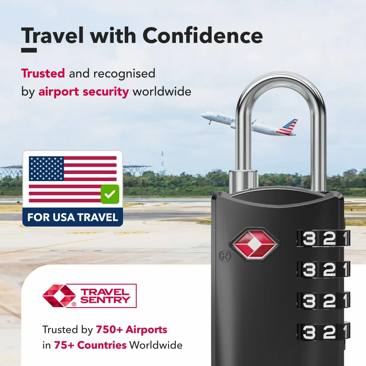 Cadenas TSA à code 4 chiffres lot de 2 noir pour valise voyage compatible USA