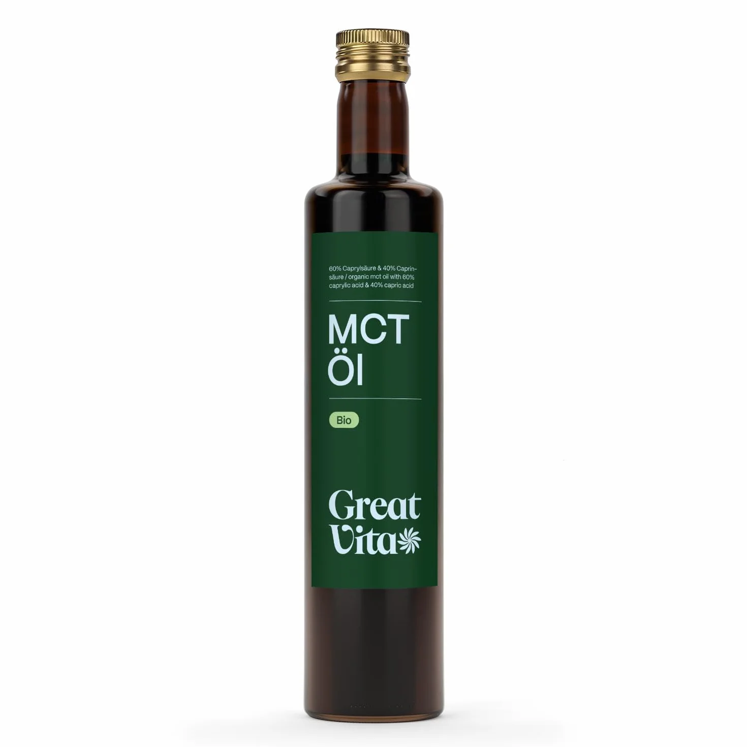 GreatVita Bio MCT Huile à base d'huile de coco - 2 x 500 ml - 60% d'acide caprylique (C8) et 40% d'acides gras (C10) - 100% pure MCT Oil neutre au goût - Sans sucre, sans OGM